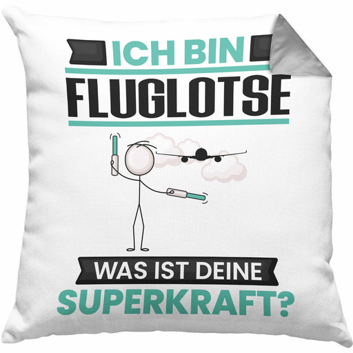 Fluglotse Kissen mit Füllung 40x40 Geschenk für Fluglotse Geburtstag Lustiger Spruch Was Ist Deine Superkraft (Grau) Grau Trendation