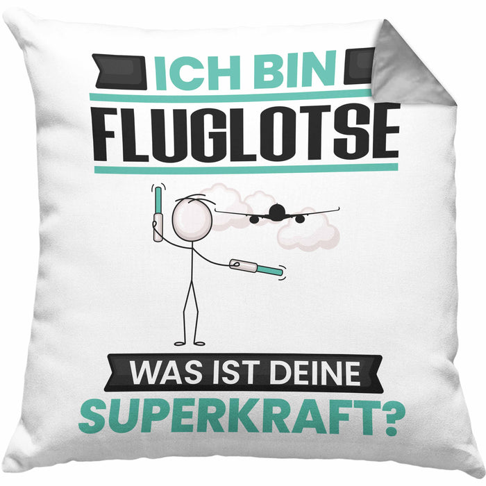 Fluglotse Kissen mit Füllung 40x40 Geschenk für Fluglotse Geburtstag Lustiger Spruch Was Ist Deine Superkraft (Grau) Grau Trendation