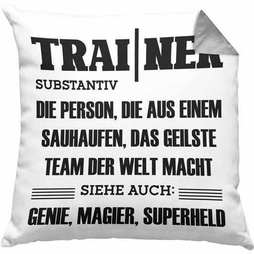 Trainer Kissen mit Füllung 40x40 Geschenk Bester Coach Geschenkidee Spruch (Grau) Grau Trendation