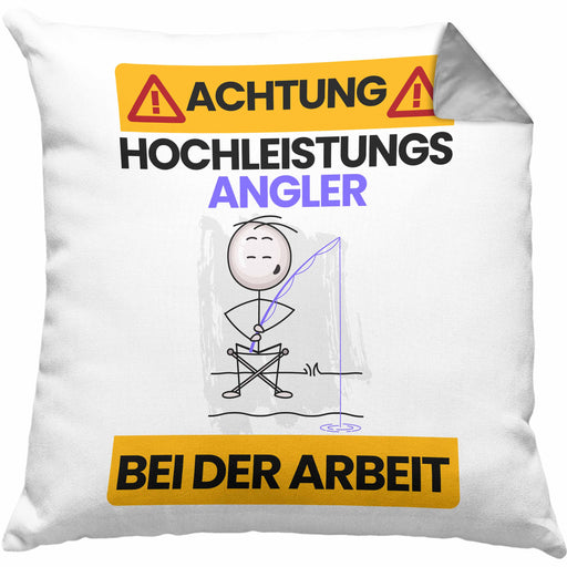 Angler Kissen mit Füllung 40x40 Geschenk Lustiger Spruch Geschenkidee für Angler Achtung Hochleistungs Angler Bei Der Arbeit (Grau) Grau Trendation