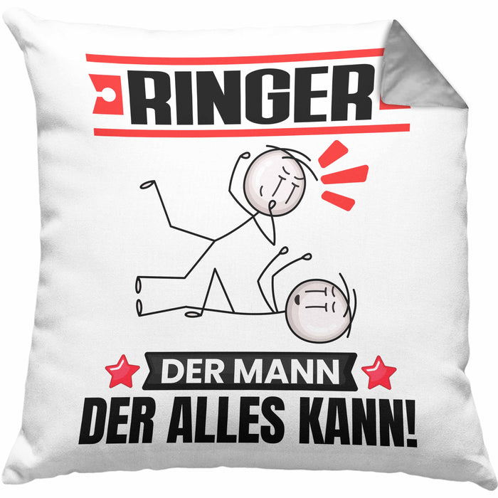 Ringer Kissen mit Füllung 40x40 Geschenk für Ringer Der Mann Der Alles Kann Geschenkidee zum Geburtstag (Grau) Grau Trendation