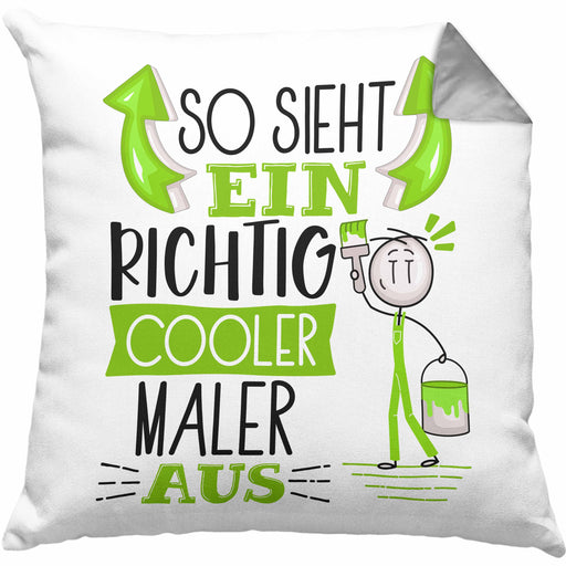 Maler Kissen mit Füllung 40x40 Geschenk So Sieht Ein RIchtig Cooler Maler Aus Geschenkidee Lustiger Spruch Geburtstag (Grau) Grau Trendation