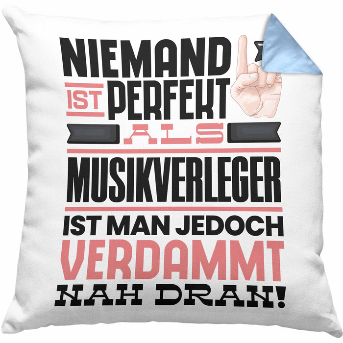 Musikschüler Geschenk Kissen mit Füllung 40x40 Lustige Geschenkidee für Musikschüler Geburtstag Niemand Ist Perfekt Aber Als Musikschüler Ist Man Nah Dran (Grau) Blau Trendation