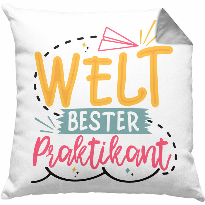 Praktikant Kissen mit Füllung 40x40 Geschenk Für Praktikanten Geschenkidee Welt Bester Praktikant (Grau) Grau Trendation