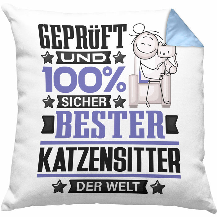 Katzensitter Geschenk Lustiger Spruch für Katzensitter Geschenkidee Bester Katzensitter Der WeltKissen mit Füllung 40x40 (Grau) Blau Trendation