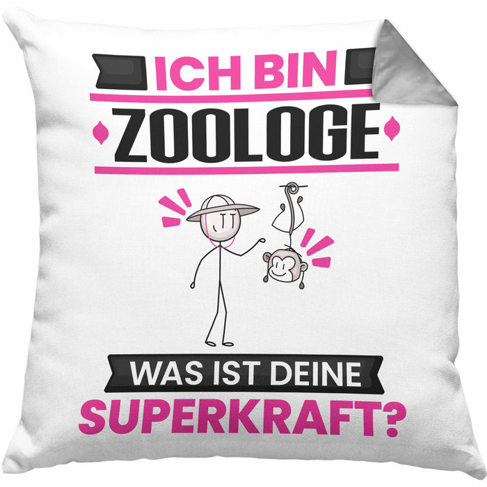 Zoologe Kissen mit Füllung 40x40 Geschenk für Zoologe Geburtstag Lustiger Spruch Was Ist Deine Superkraft (Grau) Grau Trendation