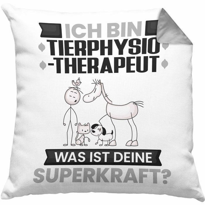 Tierphysiotherapeut Kissen mit Füllung 40x40 Geschenk für Tierphysiotherapeut Geburtstag Lustiger Spruch Was Ist Deine Superkraft (Grau) Grau Trendation