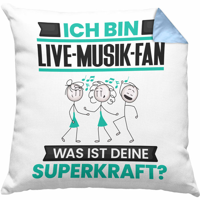 Live-Musik-Fan Kissen mit Füllung 40x40 Geschenk für Live-Musik-Fan Geburtstag Lustiger Spruch Was Ist Deine Superkraft (Grau) Blau Trendation