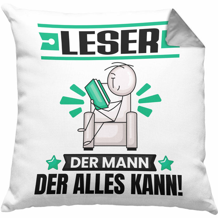 Leser Kissen mit Füllung 40x40 Geschenk für Leser Der Mann Der Alles Kann Geschenkidee zum Geburtstag (Grau) Grau Trendation