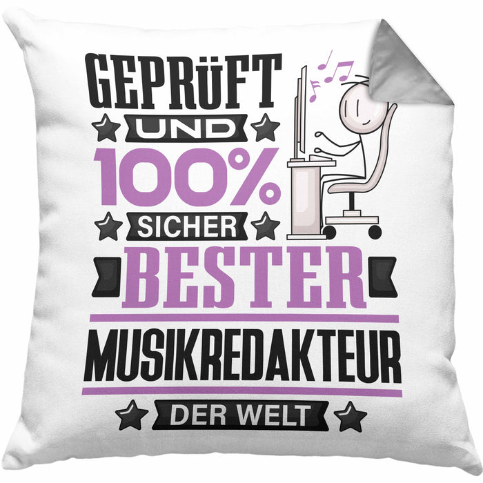 Musikredakteur Geschenk Lustiger Spruch für Musikredakteur Geschenkidee Bester Musikredakteur Der WeltKissen mit Füllung 40x40 (Grau) Grau Trendation