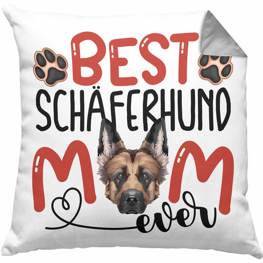Schäferhund Mom Besitzerin Kissen mit Füllung 40x40 Geschenk Lustiger Spruch Geschenkidee Besitzerin Schäferhund Mama (Grau) Grau Trendation