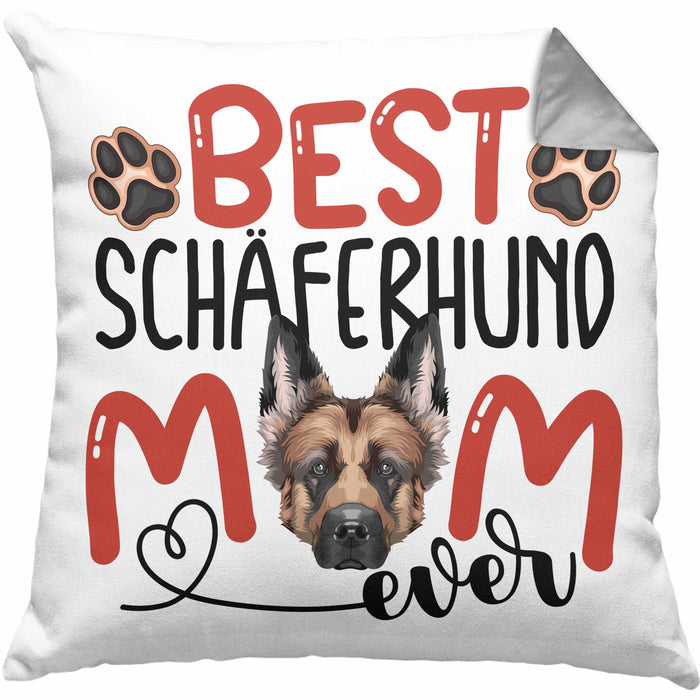 Schäferhund Mom Besitzerin Kissen mit Füllung 40x40 Geschenk Lustiger Spruch Geschenkidee Besitzerin Schäferhund Mama (Grau) Grau Trendation