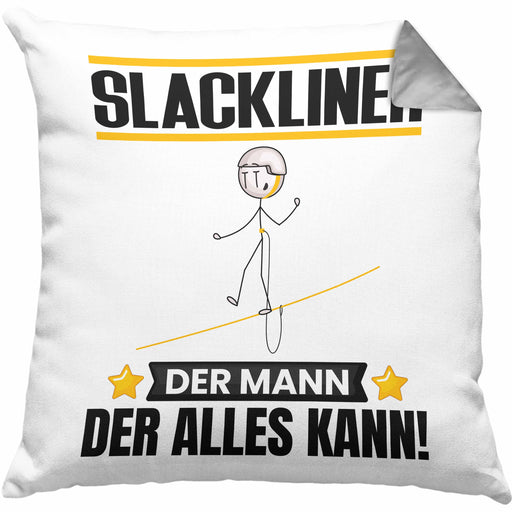 Slackliner Kissen mit Füllung 40x40 Geschenk für Slackliner Der Mann Der Alles Kann Geschenkidee zum Geburtstag (Grau) Grau Trendation