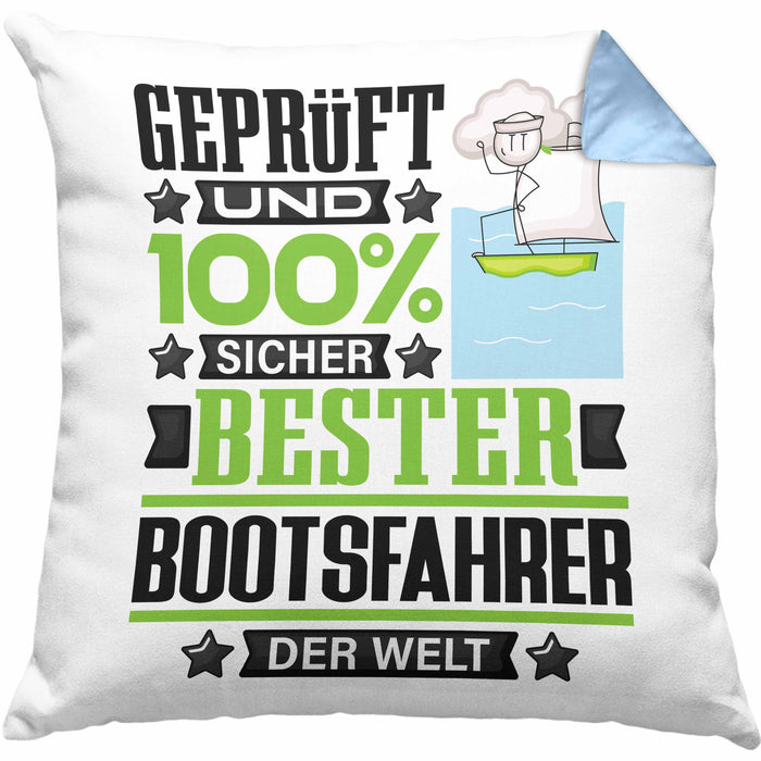 Bootsfahrer Geschenk Lustiger Spruch für Bootsfahrer Geschenkidee Bester Bootsfahrer Der WeltKissen mit Füllung 40x40 (Grau) Blau Trendation