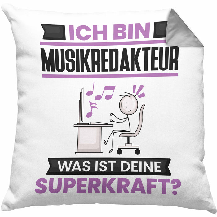 Musikredakteur Kissen mit Füllung 40x40 Geschenk für Musikredakteur Geburtstag Lustiger Spruch Was Ist Deine Superkraft (Grau) Grau Trendation