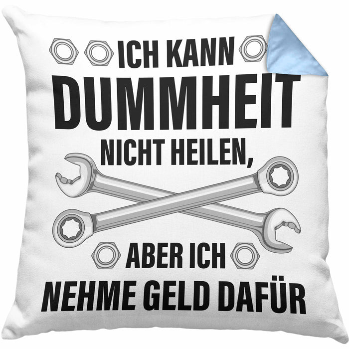 KFZ Mechaniker Geschenk Lustig Kissen mit Füllung 40x40 Automechaniker Handwerker Mechatroniker Werkstatt Kissen mit Füllung 40x40 (Grau) Blau Trendation