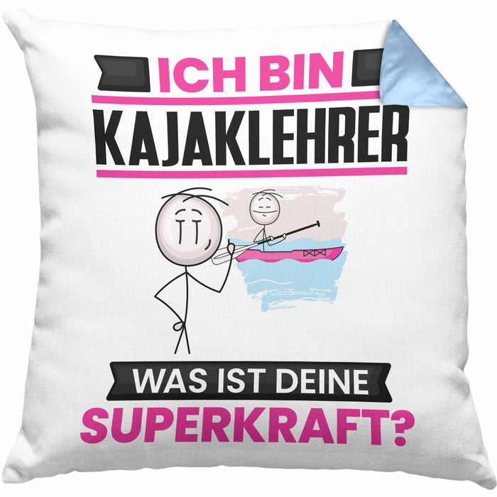 Kajaklehrer Kissen mit Füllung 40x40 Geschenk für Kajaklehrer Geburtstag Lustiger Spruch Was Ist Deine Superkraft (Grau) Blau Trendation