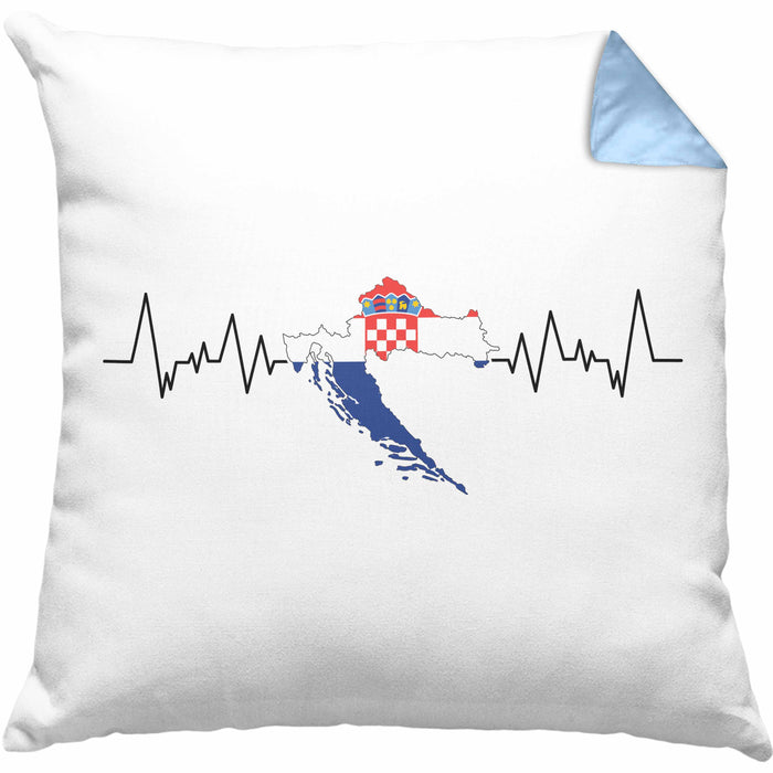 Kroatische Flagge Kissen mit Füllung 40x40 Geschenk Herzschlag Kroatien (Grau) Blau Trendation