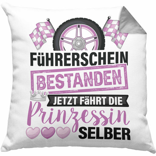 Führerschein Bestanden Geschenk Kissen mit Füllung 40x40 Bestandener Führerschein Jetzt Fährt Die Prinzessin Selber Motorrad Fahrschule (Grau) Grau Trendation