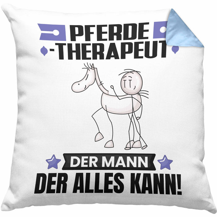 Pferdetherapeut Kissen mit Füllung 40x40 Geschenk für Pferdetherapeut Der Mann Der Alles Kann Geschenkidee zum Geburtstag (Grau) Blau Trendation