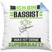 Bassist Kissen mit Füllung 40x40 Geschenk für Bassist Geburtstag Lustiger Spruch Was Ist Deine Superkraft (Grau) Blau Trendation