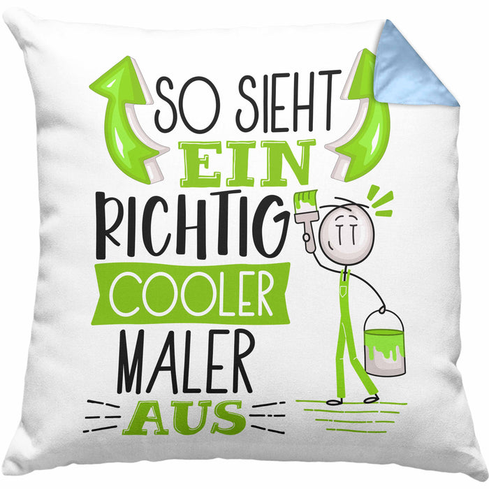 Maler Kissen mit Füllung 40x40 Geschenk So Sieht Ein RIchtig Cooler Maler Aus Geschenkidee Lustiger Spruch Geburtstag (Grau) Blau Trendation