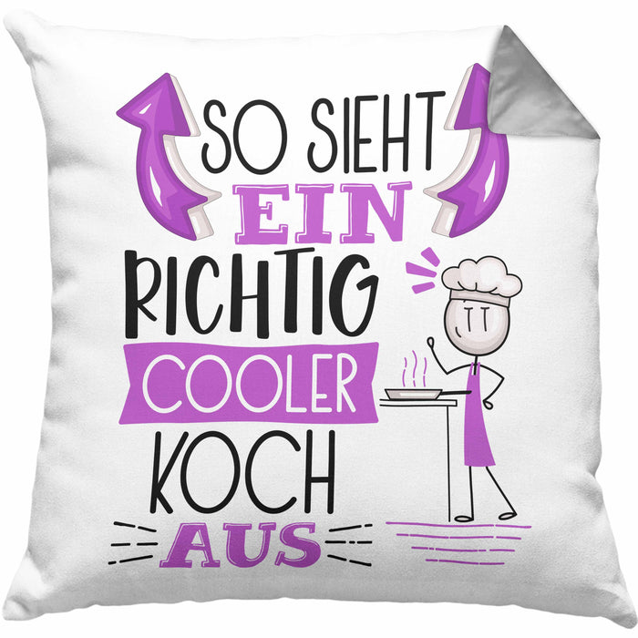 Koch Kissen mit Füllung 40x40 Geschenk So Sieht Ein RIchtig Cooler Koch Aus Geschenkidee Lustiger Spruch Geburtstag (Grau) Grau Trendation