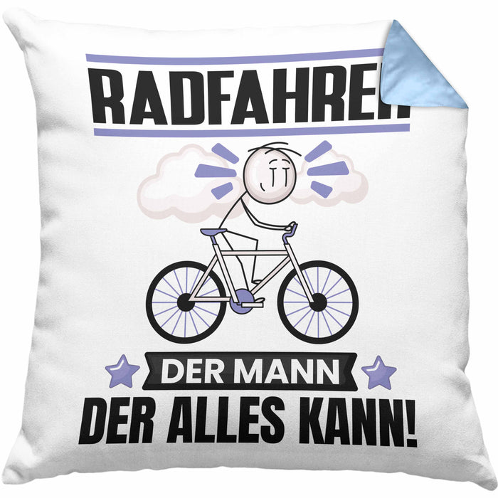 Radfahrer Kissen mit Füllung 40x40 Geschenk für Radfahrer Der Mann Der Alles Kann Geschenkidee zum Geburtstag (Grau) Blau Trendation