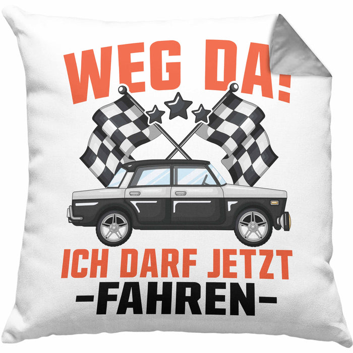 Führerschein Bestanden Geschenk Kissen mit Füllung 40x40 Bestandener Führerschein Weg Da Ich Darf Jetzt Fahren Fahrschule (Grau) Grau Trendation