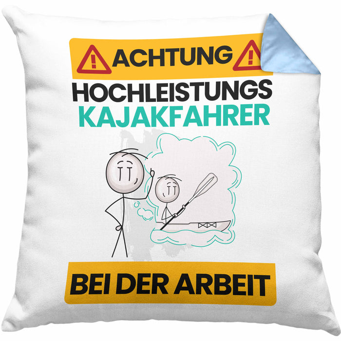 Kajakfahrer Kissen mit Füllung 40x40 Geschenk Lustiger Spruch Geschenkidee für Kajakfahrer Achtung Hochleistungs Kajakfahrer Bei Der Arbeit (Grau) Blau Trendation