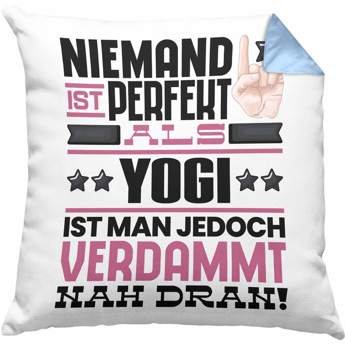 Yogi Geschenk Kissen mit Füllung 40x40 Lustige Geschenkidee für Yogi Geburtstag Niemand Ist Perfekt Aber Als Yogi Ist Man Nah Dran (Grau) Blau Trendation