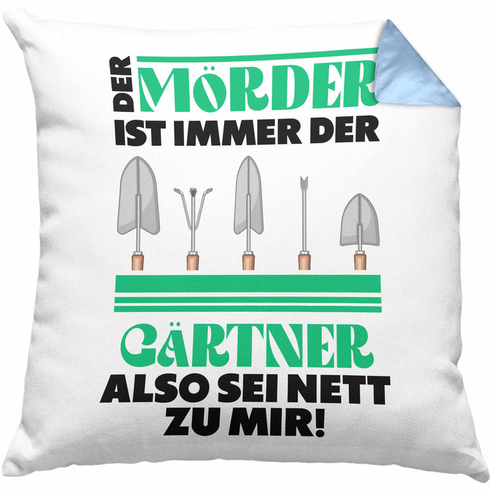 Gärtner Kissen mit Füllung 40x40 mit Spruch Garten Hobbygärtner Geschenk Lustig Gärtnerin Geschenkidee (Grau) Blau Trendation