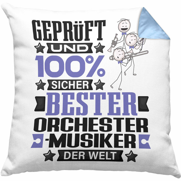 Orchestermusiker Geschenk Lustiger Spruch für Orchestermusiker Geschenkidee Bester Orchestermusiker Der WeltKissen mit Füllung 40x40 (Grau) Blau Trendation
