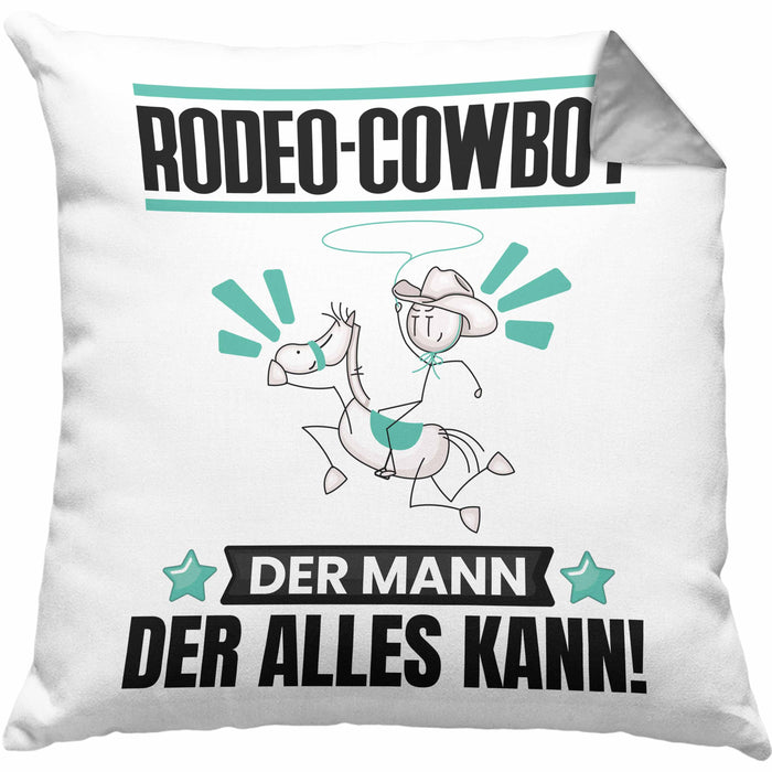 Rodeo-Cowboy Kissen mit Füllung 40x40 Geschenk für Rodeo-Cowboy Der Mann Der Alles Kann Geschenkidee zum Geburtstag (Grau) Grau Trendation