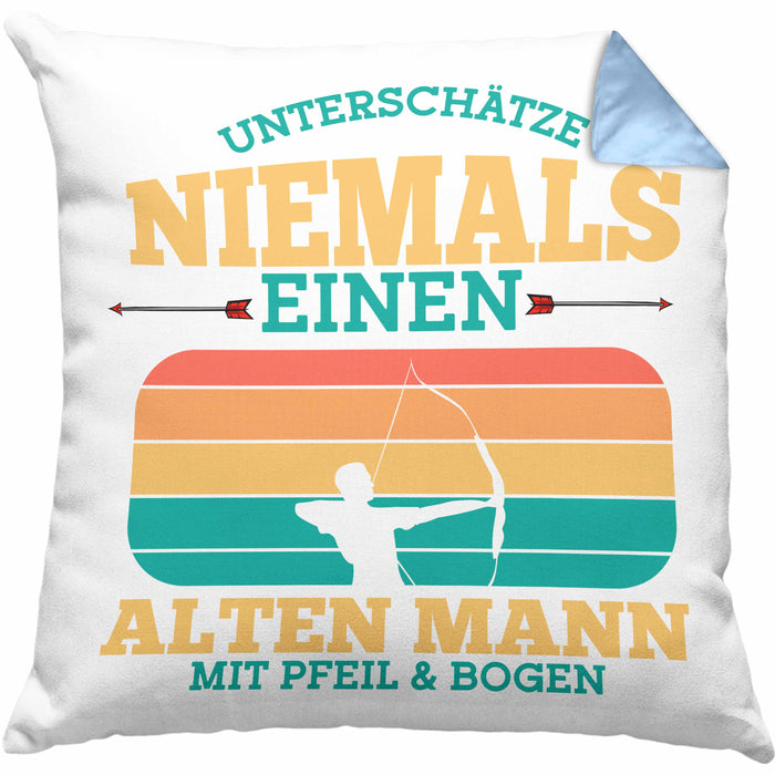 Lustige Bogenschütze Kissen mit Füllung 40x40 Geschenk für Pfeil & Bogen Enthusiasten (Grau) Blau Trendation
