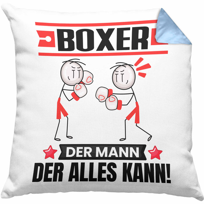 Boxer Kissen mit Füllung 40x40 Geschenk für Boxer Der Mann Der Alles Kann Geschenkidee zum Geburtstag (Grau) Blau Trendation