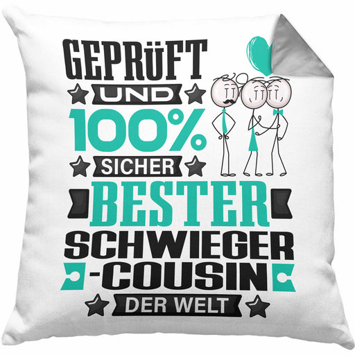 Schwiegercousin Geschenk Lustiger Spruch für Schwiegercousin Geschenkidee Bester Schwiegercousin Der WeltKissen mit Füllung 40x40 (Grau) Grau Trendation