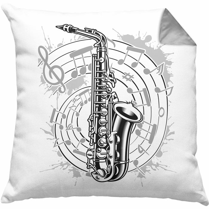 Saxophon Musik Noten Jazz Musikinstrument Saxophon-Spieler Kissen mit Füllung 40x40 (Grau) Grau Trendation