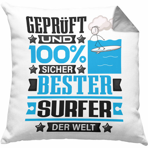 Surfer Geschenk Lustiger Spruch für Surfer Geschenkidee Bester Surfer Der WeltKissen mit Füllung 40x40 (Grau) Grau Trendation