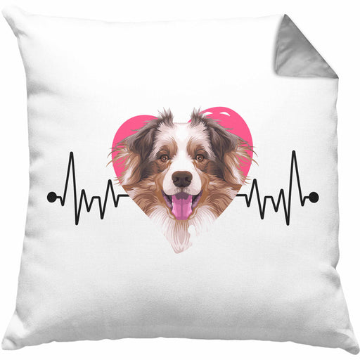 Australian Shepherd Besitzer Kissen mit Füllung 40x40 Geschenk Lustiger Spruch Geschenkidee Herzschlag Australian Shepherd (Grau) Grau Trendation
