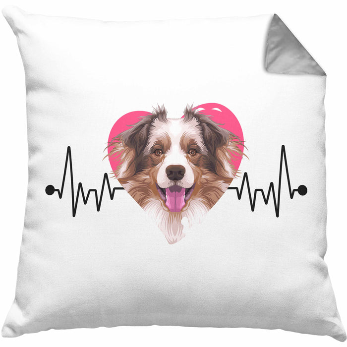 Australian Shepherd Besitzer Kissen mit Füllung 40x40 Geschenk Lustiger Spruch Geschenkidee Herzschlag Australian Shepherd (Grau) Grau Trendation