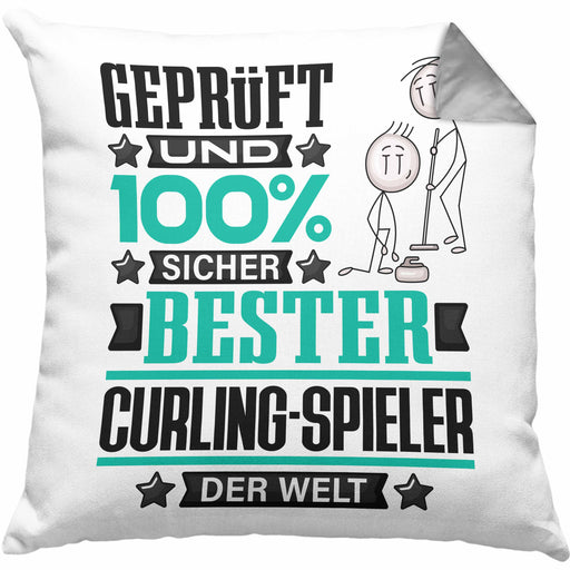 Curling-Spieler Geschenk Lustiger Spruch für Curling-Spieler Geschenkidee Bester Curling-Spieler Der WeltKissen mit Füllung 40x40 (Grau) Grau Trendation