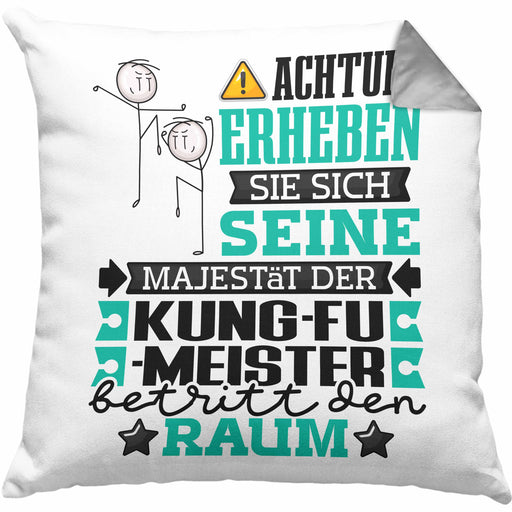 Kung-Fu-Meister Geschenk Kissen mit Füllung 40x40 Lustiger Spruch Erheben Sie Sich Der Kung-Fu-Meister Betritt den Raum (Grau) Grau Trendation