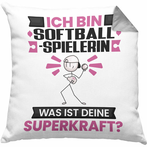 Softballspielerin Kissen mit Füllung 40x40 Geschenk für Softballspielerin Geburtstag Lustiger Spruch Was Ist Deine Superkraft (Grau) Grau Trendation