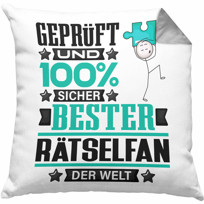 Rätselfan Geschenk Lustiger Spruch für Rätselfan Geschenkidee Bester Rätselfan Der WeltKissen mit Füllung 40x40 (Grau) Grau Trendation