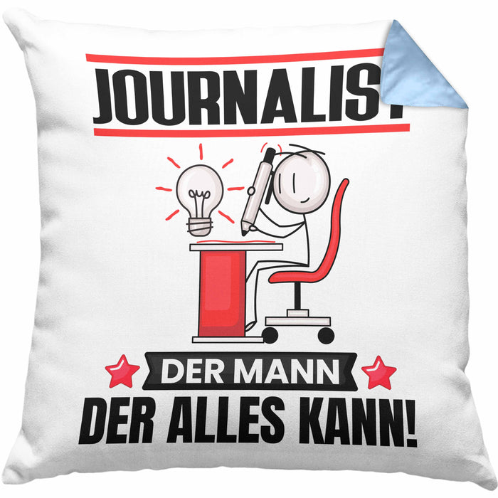 Journalist Kissen mit Füllung 40x40 Geschenk für Journalist Der Mann Der Alles Kann Geschenkidee zum Geburtstag (Grau) Blau Trendation