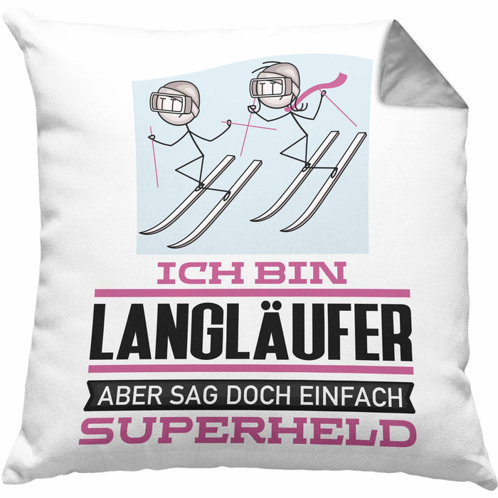 Langläufer Geschenk Kissen mit Füllung 40x40 Ich Bin Langläufer Aber Sag Doch Einfach Superheld Lustige Geschenkdiee für Langläufer (Grau) Grau Trendation
