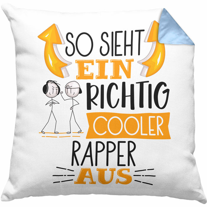 So Sieht Ein Richtig Cooler Rapper Aus Kissen mit Füllung 40x40 Geschenk für Rapper Geburtstag Geschenkdiee (Grau) Blau Trendation