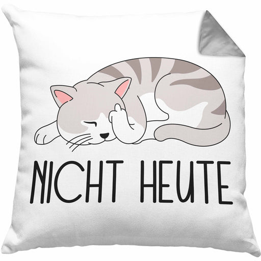 Katze Mittelfinger Kissen mit Füllung 40x40 Geschenk Muffel Nicht Heute Kollegin Frauen (Grau) Grau Trendation
