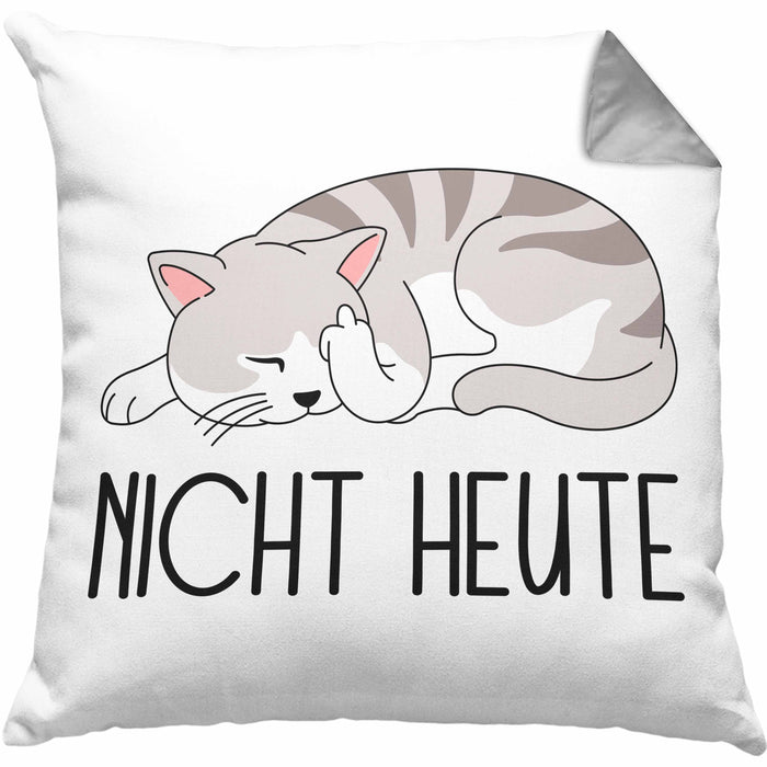 Katze Mittelfinger Kissen mit Füllung 40x40 Geschenk Muffel Nicht Heute Kollegin Frauen (Grau) Grau Trendation